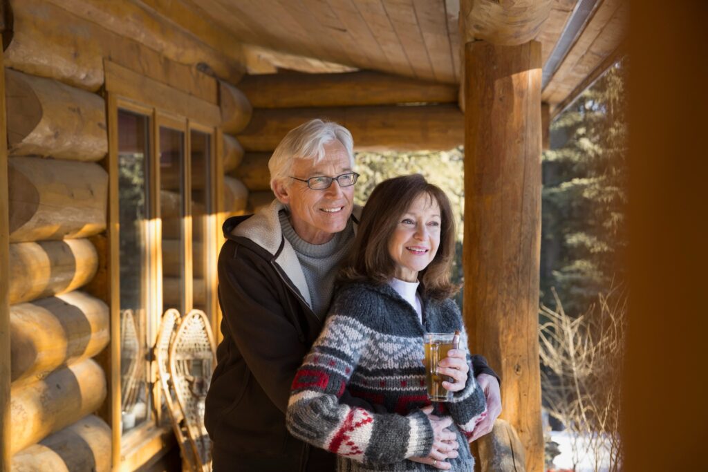 An older couple enjoying their sanders county log home